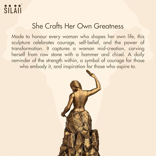 Image of SILAII Self-Made Woman Sculpture - Inspirational Woman Statue | 12 Inch Height | Antique Bronze | Women Empowerment Decorative Showpiece for Home & Office Desk