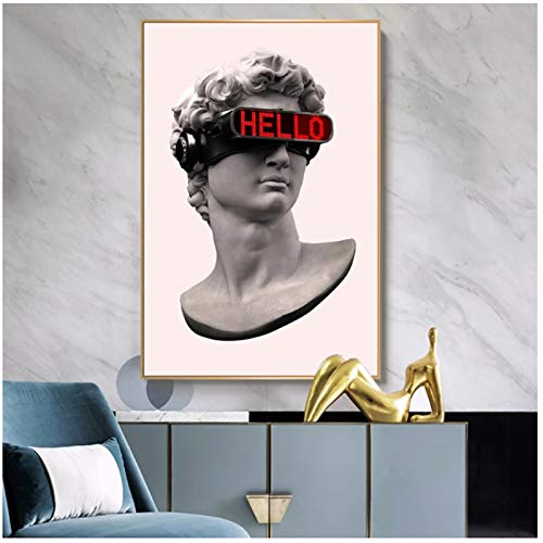 David Skulptur mit VR-Brille Wandkunst Leinwand Poster und Drucke Zusammenfassung David Leinwand Gemälde auf der Wand Dekor Bilder 60x80cm (24x32in)