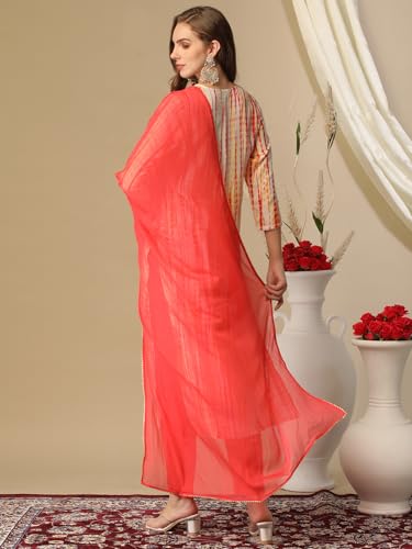 Image of GoSriKi Women's Rayon Blend Straight Printed Kurta with Pant & Dupatta