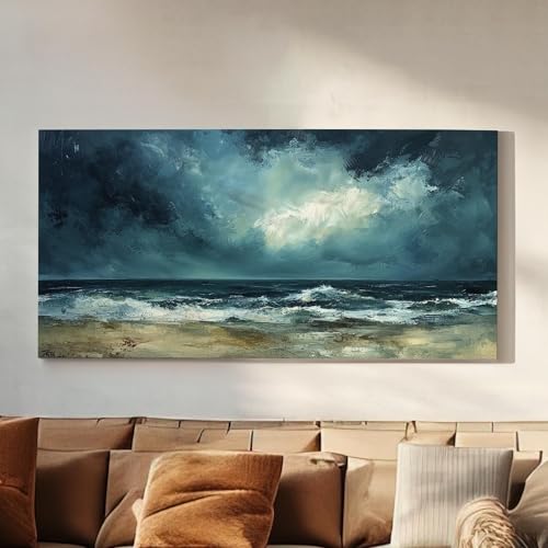 Tableau sur toile vagues océaniques pour salon affiche bohème côtière