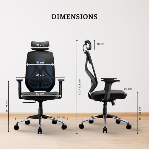 Image of activa Hector Ergonomic Office Chair | Mesh Computer Chair with 2D Armrest | Adjustable Headrest & Lumbar Support | Executive Revolving Desk Chair for Workspace /Computer Desk (Black, High Back)