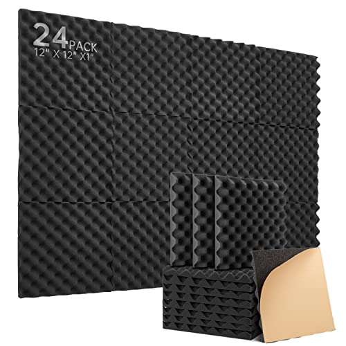 Lot de 24 Panneaux de Mousse Acoustique Autocollants, Mousse Anti-bruit Panneau Acoustique Haute...