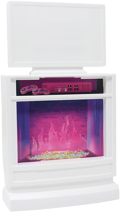 Replacement Part for Barbie Doll Dreamhouse Doll House Playset HMX10 - Replacement White Reversible Fireplace - TV - Gaming Stand and Buffet - Stereo Entertainment Stand
