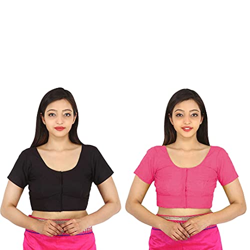 Image of Namita Women's Rubia Cotton Half Sleeve Blouse Combo (U-COT-COM-2-BLACK-FROLY-38 Black, Froly 38)