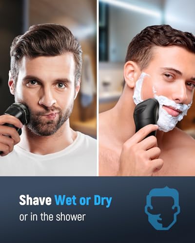 Image of Electric Razor for Men Waterproof: 5D Floating Rotary Shaver for Travel Wet or Dry - ๐๐๐ง๐ฌ๐ข๐ญ๐ข๐ฏ๐ ๐๐ค๐ข๐ง ๐๐๐ซ๐, USB Fast Charging, Stainless Steel Blades, Pop-up Trimmer Chic Black