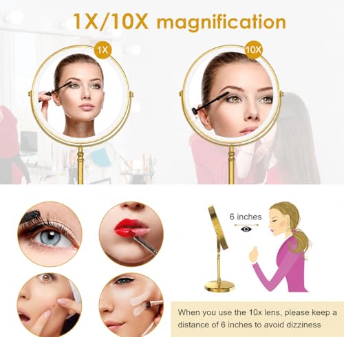 Image of DEIOVWXS Makeup Mirror, Rechargeable Vanity Mirror with 3 Lights, 1X /10X