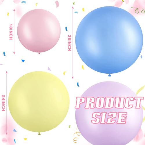 Image of Gejoy 24 Pcs Pool Giant Balloons 36 /24 /18 Inch Jumbo Large Big Latex Balloons Bulk with Ribbon for Pool Decorations Garland Arch Wedding Birthday Supply, Needs to Be Filled with Helium(Pastel)