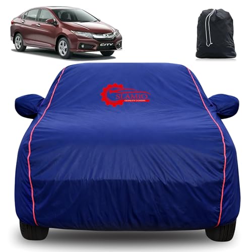 Image of 100% Waterproof Car Cover for Honda's City 2014-2019 | All-Weather, Dustproof & UV Protection | Heavy-Duty 3-Layer Fabric | Custom Fit with Mirror & Antenna Pocket | Navy Blue
