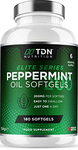 Peppermint Oil Capsules - 6 Months Supply - Max Strength 200mg - One A Day for Rapid Relief & Fresher Breath - 180 Premium Quality Fast Absorbing Liquid Peppermint Oil Capsules - UK Made