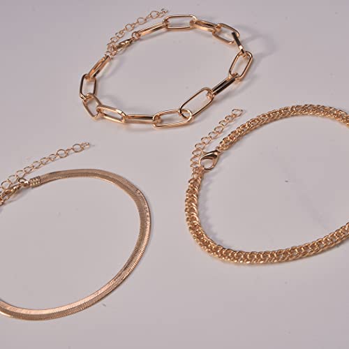 Generic Thick Chain Anklet Bracelet Gold Layered Anklet Set Fashion Foot Jewelry For Women And Teen Girl 3Pcs #TOP5
