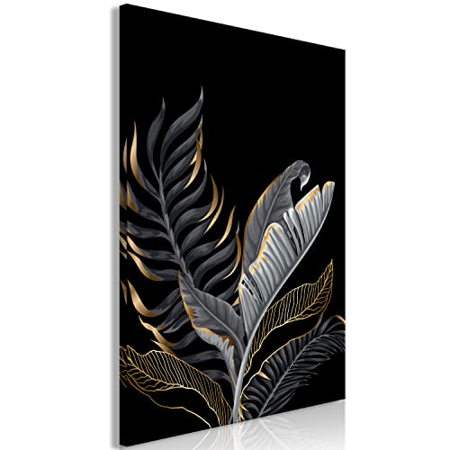 artgeist Acoustic Canvas Wall Art Print Leaves 24x35 in - 1pcs Picture with Acoustic Foam Sound Print Artwork Room Acoustics Soundproofing - Palm Leaves Nature Botanical Black b-C-1010-b-a