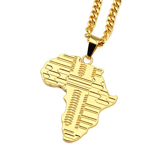 Collier carte Afrique en or 18k pour homme style hip-hop