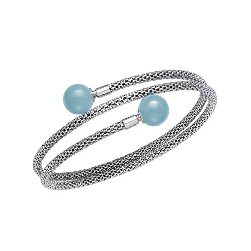 Belacqua Natural Milky Blue Aquamarine Gemstone Bracelet in Sterling Silver, Fashion Jewelry for Women, Gift Box Included