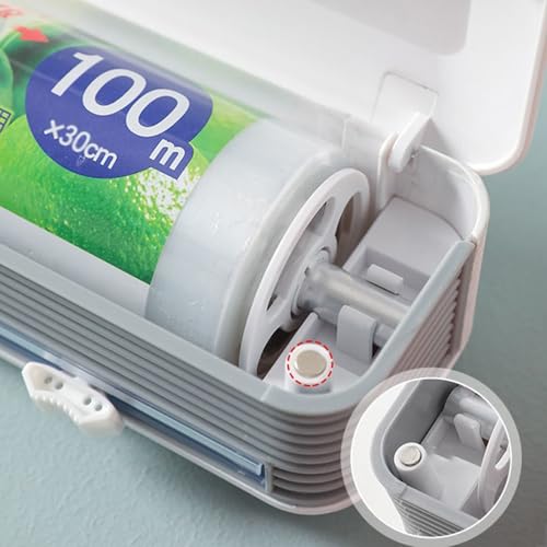 Distributeur de film étirable avec cutter coulissant – Séparateur de film mural réglable avec ventouse puissante, gris et blanc