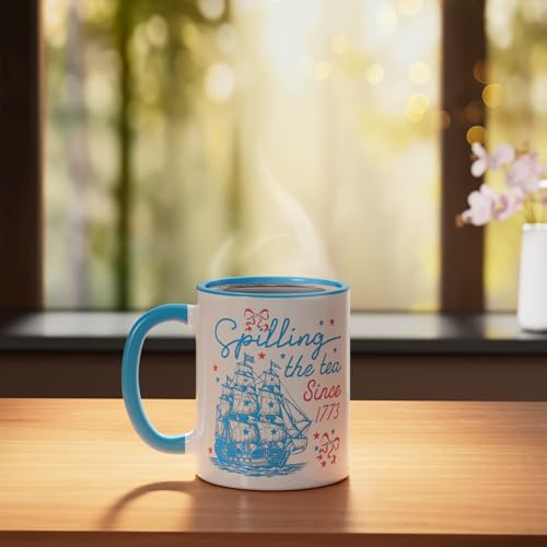 Taza cerámica azul/blanca 11 oz para café miniatura 3
