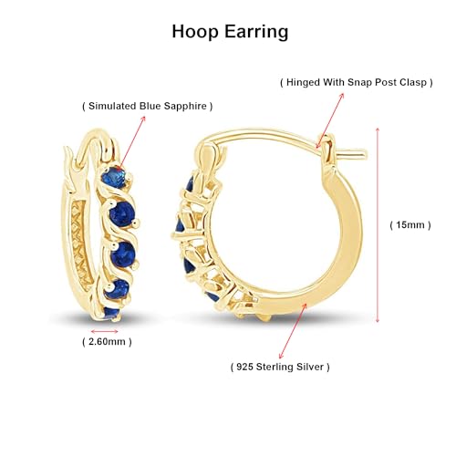 Dainty Hoop Earrings for Women Round Cut Simulated Blue Sapphire Gemstone Earrings in 14K Gold Plated 925 Sterling Silver Minimalist | Delicate Jewelry Gift for Her2