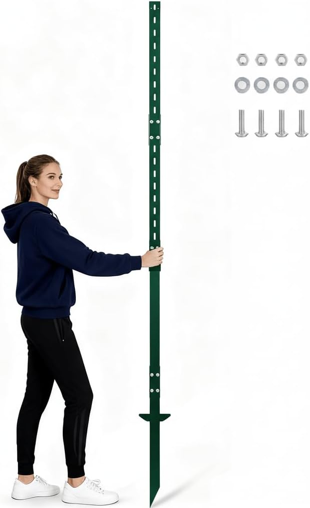 8 Ft Sign Post, Metal Sign Stake for Ground, Heavy Duty Signs Holder with Holes for Easy Assembly, Rust-Resistant and Durable DIY Yard Stake for Outside (Green)