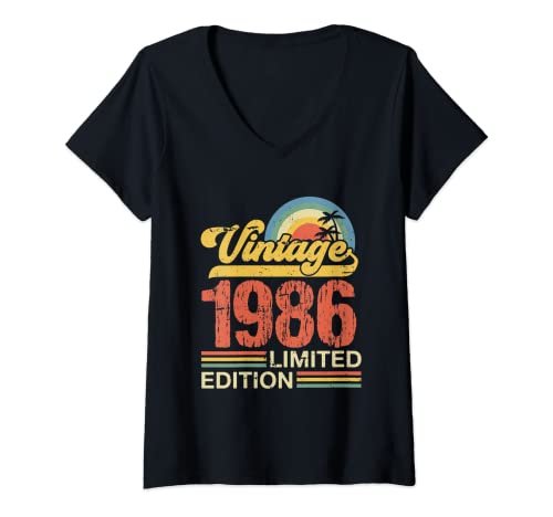 Mujer Vintage 1986 Limited Edition Camisa Retro Classic Bday Party Camiseta Cuello V