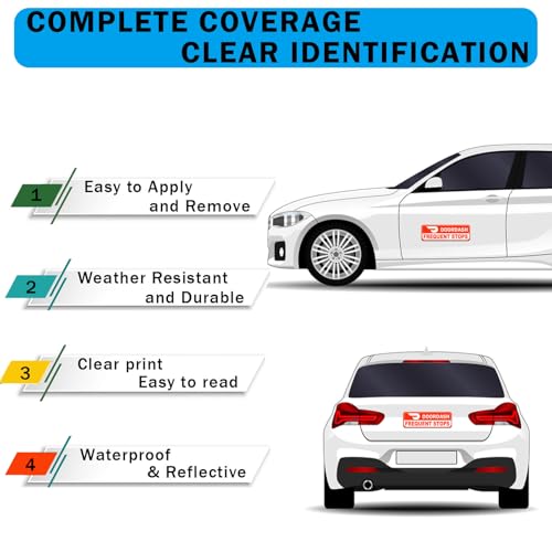 Image of NIMONA Delivery Driver Magnets for Car - 2-Pack Caution Frequent Stops Removable Set - Reflective Delivery Magnetic Car Door and Bumper Sign - Weather-Resistant 11.8 x 4 inch (Red-White 2 pack)