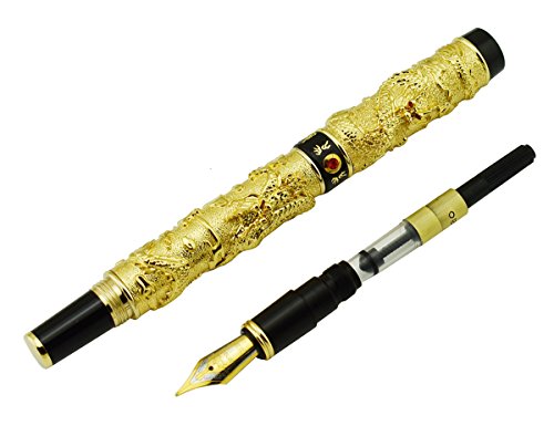 Jinhao Deluxe Golden Double Dragon Fountain Pen with Ink Refills Converter