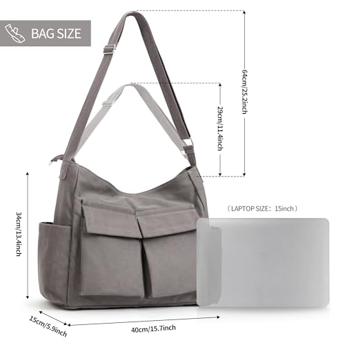 Image of KALIDI Canvas Tote Bag Zipper Large Crossbody Shoulder Bag Messenger Bag