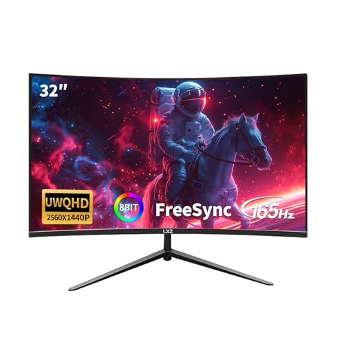 LXZ 32 Inch Curved Gaming Monitor, 165Hz 1800R QHD (2560x1440) 2K Computer Monitor with FreeSync, DP/HDMI, 122% sRGB Coverage, Wall Mountable, Eye Care for Home Office & Gaming