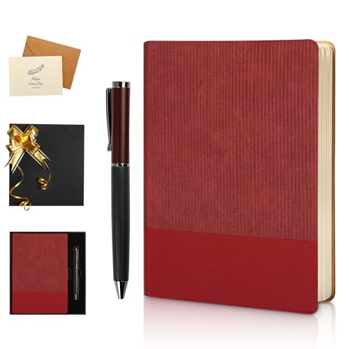 Image of A5 Lined Notebook with Pen & Gift Box 216 Pages PU Leather Journals for Women Men 100GSM Thick Paper College Ruled Notebook for Christmas Gifts,School,Travel,Business,Work,Home Writing (Red)