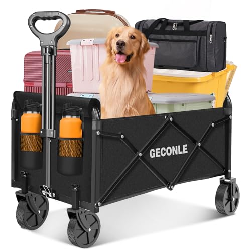 Chariot de Plage Pliable Tout Terrain à roulettes, 100L Chariot de Jardin avec Roues Amovibles et...