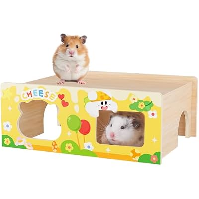 mini&moe Hamster Houses and Hideouts Wooden Multi-Room Hamster Hideout Small Animal Habitat Decor Shelter with Platform for Dwarf Gerbils Chinchilla Rat Mouse
