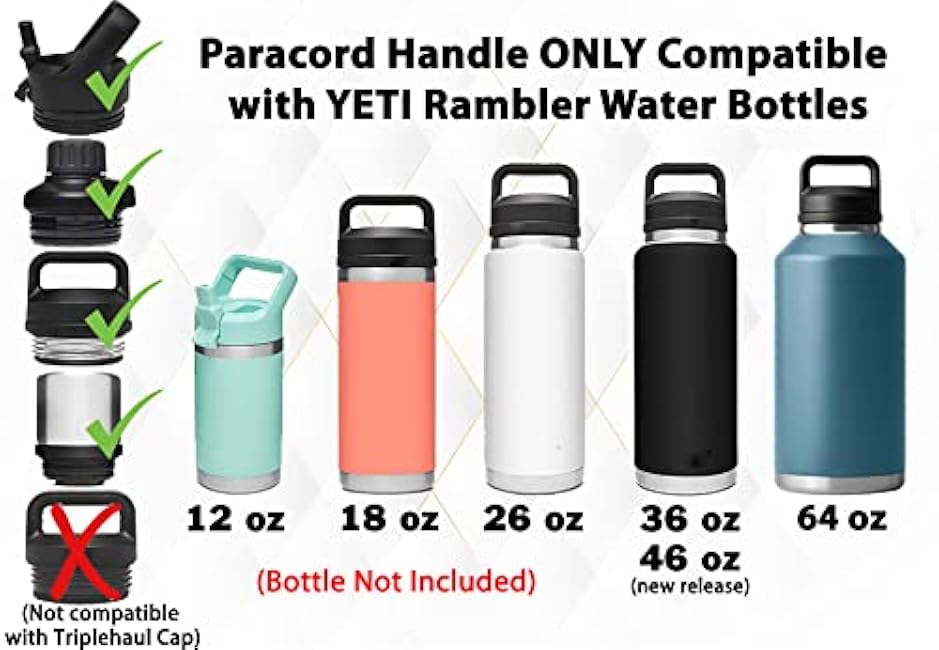 One MissionX Paracord Handle for YETI Rambler 46oz 36oz 26oz 64oz 18oz 12oz Water Bottles, Durable Carrier Strap - Holder