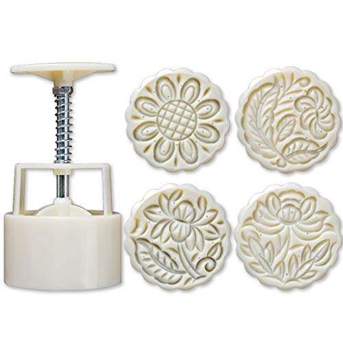 Guojiang 4pcs Hand Press Cookie Stamp Moon Cake Decor Mold 125g Pastry Tool Mid-Autumn Festival Cake Mold Removable Bottom