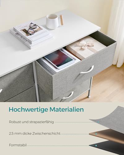 SONGMICS Kommode mit 5 Schubladen, Aufbewahrungsschrank mit 6 Stoff-Schubladen, 40 x 117 x 77,5 cm, modern, weiß-hellgrau LTS833W01