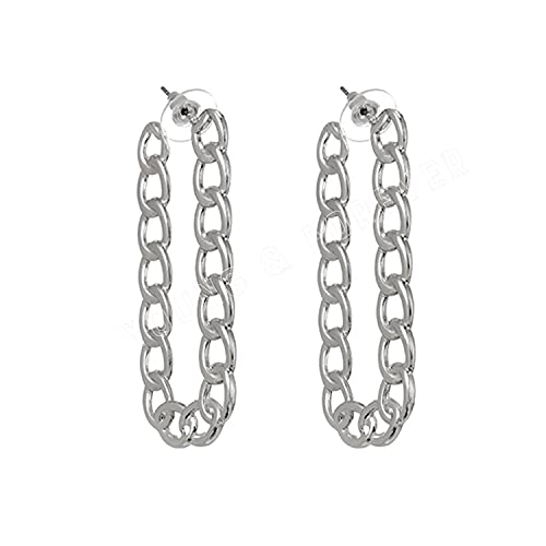 Image of Young & Forever Valentine Gift Stainless Steel Curb Chain Hoop Earrings for Women Big Hoop Dangle Earring for Women U Shaped Earrings Thin Geometric Hoop Earrings