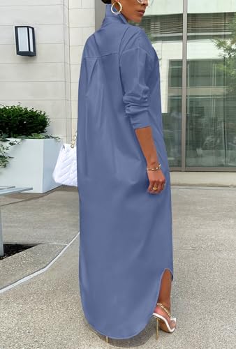 Image of Choichic Shirt Dresses for Women Casual Long Sleeve Cotton Button Down Maxi Dresses