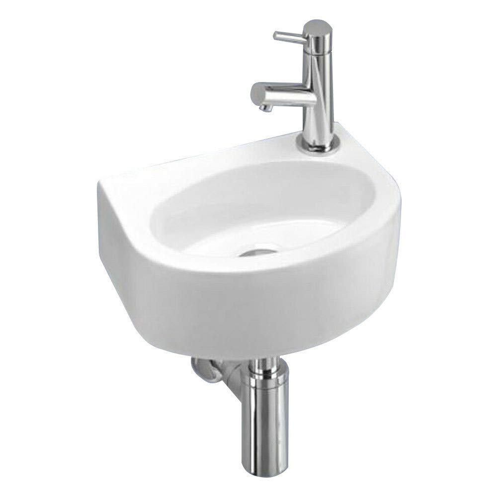 Home Supplies Ceramic Oval Wash Basin, Corner Bathroom Sink, Classic Design Cloakroom Vanity Unit With Cabinet, 130x300x235mm (HxWxD)