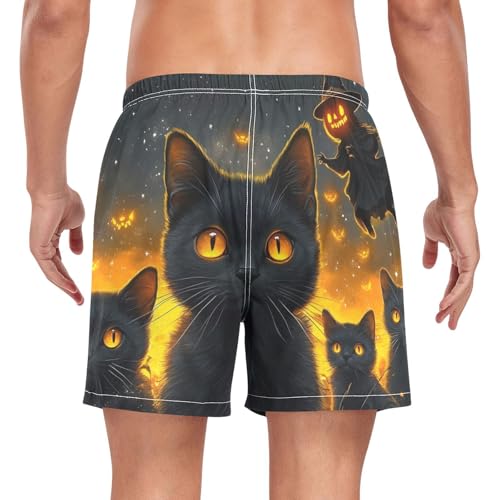 Mens Swim Trunks with Liner, Halloween Cats Night Cool Quick Dry Beach Swim Shorts, Swimwear Bathing Suits S2