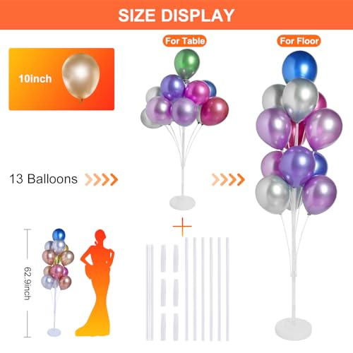 Image of 2 Sets of Balloon Stand Kit - 62in Balloon Stands with Base, Balloon Sticks, Decorations for Party Birthday Wedding Baby Shower Gender Reveal Graduation