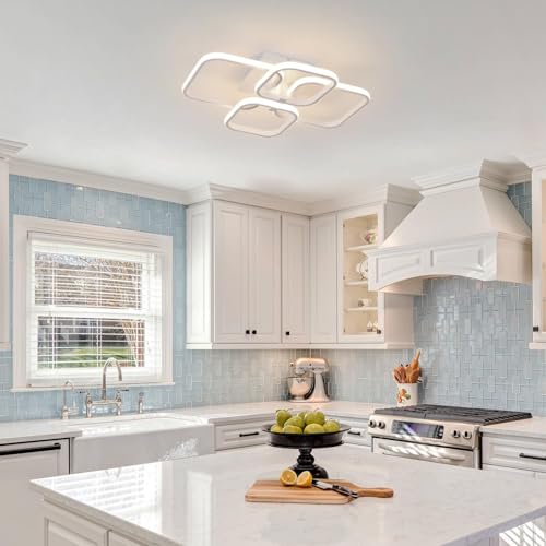 Image of Desidiya 36w Dimmable Modern Chandelier Lights for Ceiling, 3-Colour Round Led Ceiling Lights for Living Room with Remote Control, Flush Mount Fancy Lighting Fixture with 4 White Square (3000-6000k)