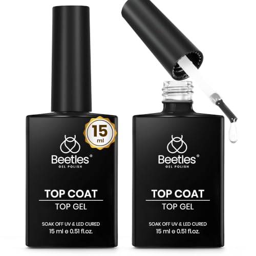 Image of Beetles Gel Top Coat, 2Pcs 15ml Top Coat Gel Nail Polish No Wipe Clear High Gloss Shiny Long-Lasting Soak Off Nail Lamp, Home DIY Manicure and Nail Salon Gifts for Women