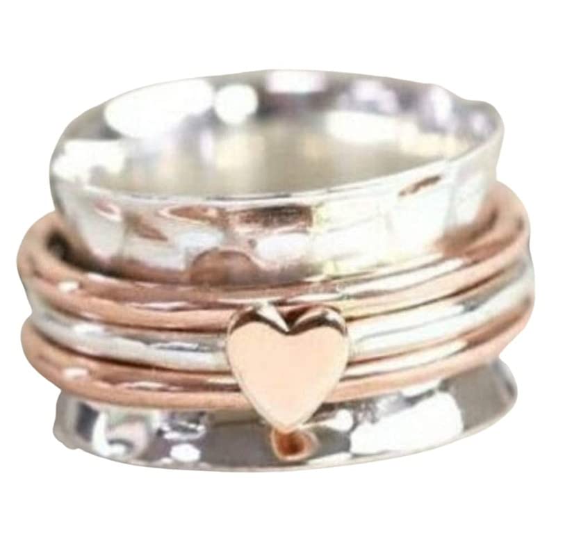 Miniatura 7 de Meditation Rose Heart Spinner Ring for Women, 925 Sterling Silver spinner ring for anxiety Women and Girls For Gift, Fidget, Handmade, Worry Three
