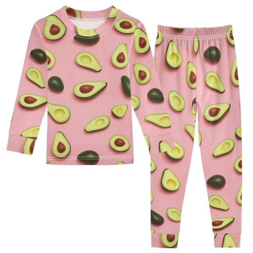 SPRIPORT Avocado Green Fruit Soft Comfy Pajama Set Cotton Long Sleeve Top and Pants Sleepwear 2 Piece Pjs Set 3T