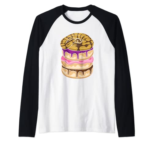 Funny Ball Python On Donuts I Funny Ball Python Camiseta Manga Raglan