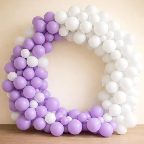 Image of Regular Balloon Combo For Decoration with Glue Dots & Balloon Arch Strip - Party Decor Set For Easy Party Setup (PURPLE WHITE, 100)