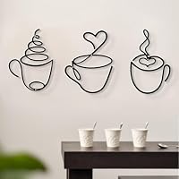 BSITSSS 3 Stück Wanddekoration Kaffeetasse, Wanddeko Metall Schwarz, Kaffeetasse Wandkunst Wandbild Metallbilder für Wohnzimmer Schlafzimmer Zuhause Balkon Haus Garten Veranda