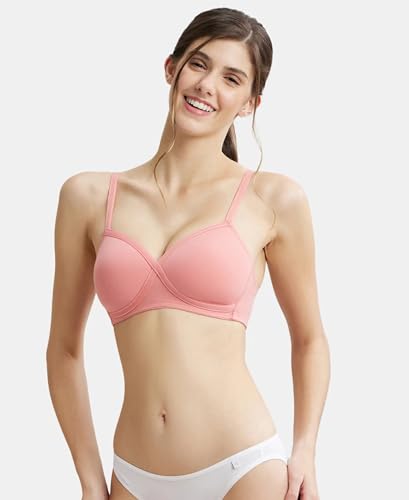 Image of Jockey FE40 Women Wirefree Padded Super Combed Cotton Elastane Stretch Full Coverage T-Shirt Bra with Cross Over Fit