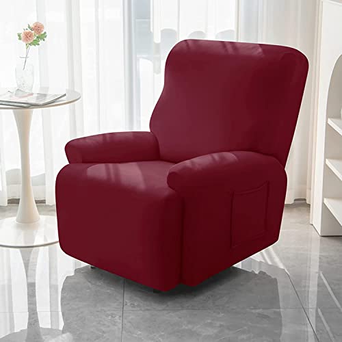 Yxzn Stretch Recliner Couch Covers, 4/6/8 Pieces Recliner Slipcovers Soft Spandex Sofa Cover For 1/2/3 Seats Non-Slip Furniture Protector With Pocket ( Color : Wine Red , Size : 1 Person (4 Pieces) ) #TOP1