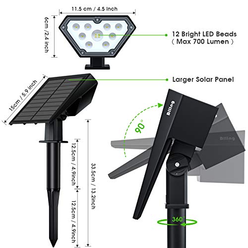 Biling Solar Spotlights Outdoor, 2-in-1 Solar Landscape Lights 12 LED Bulbs Solar Powered Lights IP67 Waterproof Adjustable Wall Light for Patio Pathway Yard Garden Driveway Pool - Warm White(4 Pack)