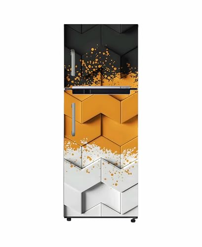 Image of DesignDecor Vinyl 3D Flower Fridge Sticker, 24x60 cm, Marble Texture, Double Door Refrigerator (Yelow)