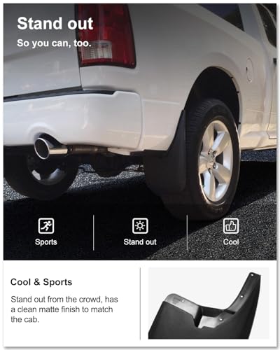 Image of KIWI MASTER Mud Flaps for 2009-18 Dodge Ram 1500 /2500 /3500, 2019-2024 Ram 1500 Classic (Without OEM Fender Flares, Single Rear Wheels), Heavy Duty Front & Rear Mud Guards, No Drill, 4 Pcs Set