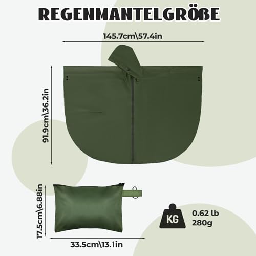 Jokureao Wasserdichter Regenponcho mit Tragetasche, Winddichte Regenbekleidung für Damen & Herren, Leicht & Kompakt für Fahrrad fahren, Reise, Trekking, Wiederverwendbarer Regenmantel